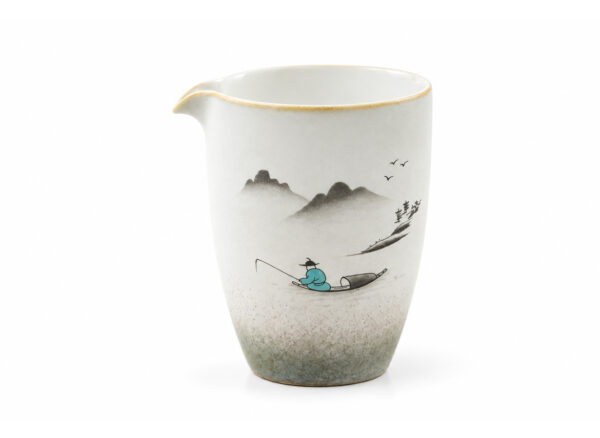 Chahai „Rybak” 200 ml – ceramiczny chahai z malowanym pejzażem przedstawiającym rybaka na łodzi